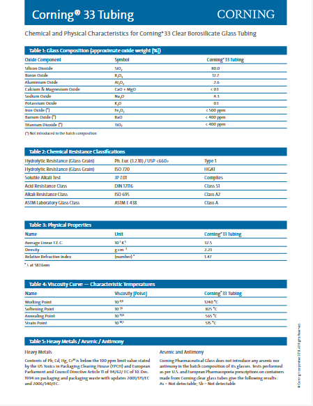 Corning® 33 Tubing