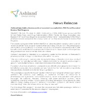 Ashland injectable pharmaceutical excipient accepted into FDA Novel Excipient Review Pilot Program
