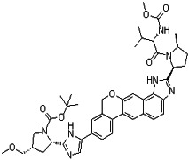 (2S,4S)-2-[5-[1,11-Dihydro-2-[(2S,5S)-1-[(2S)-2-[(methoxycarbonyl)amino]-3-methyl-1-oxobutyl]-5-methyl-2-pyrrolidinyl][2]benzopyrano[4',3':6,7]naphth[1,2-d]imidazol-9-yl]-1H-imidazol-2-yl]-4-(methoxymethyl)-1-pyrrolidinecarboxylic acid 1,1-dimethylethyl