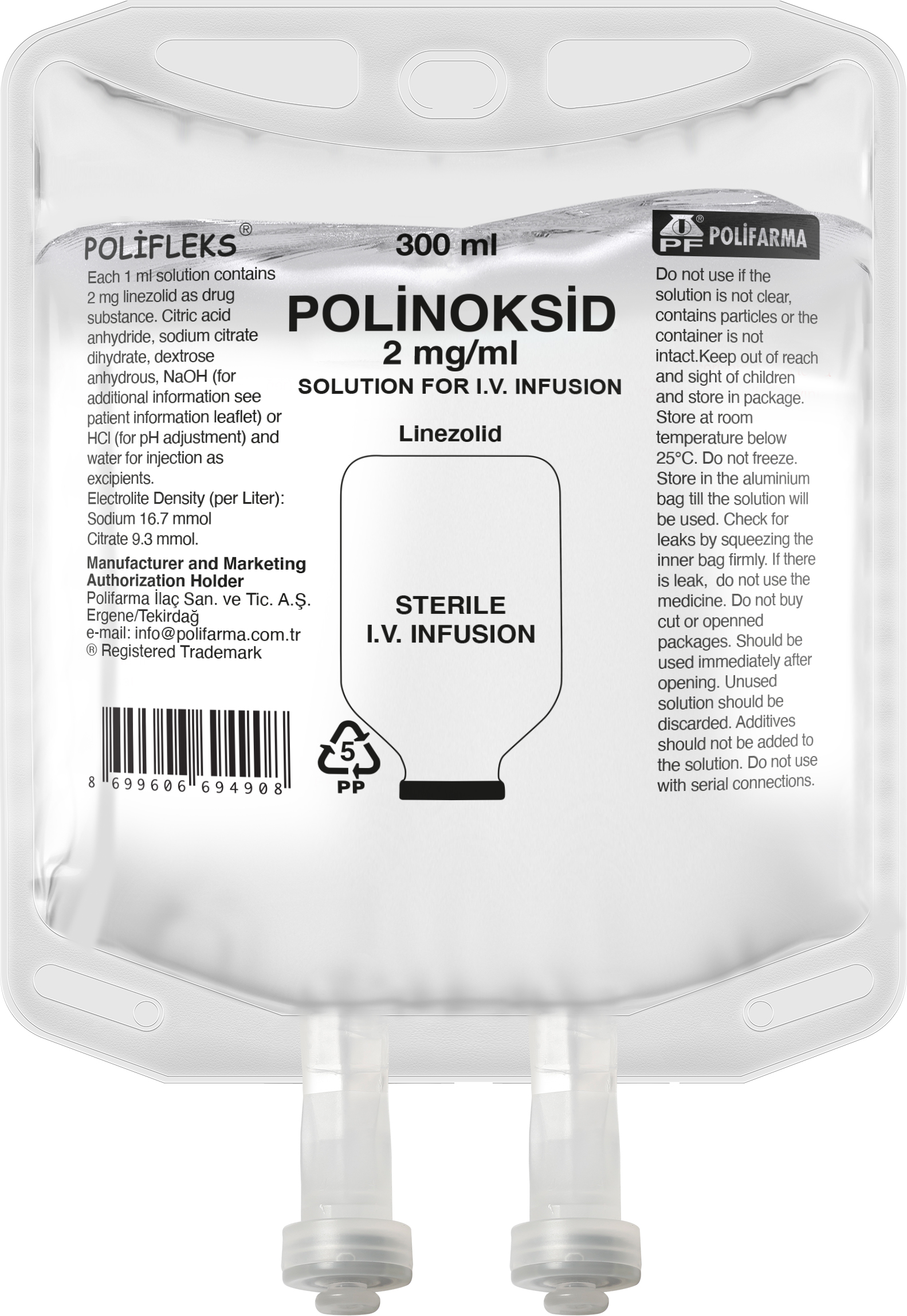 POLİNOKSİD 2 Mg/ Ml I.V Solution For Infusion - 300  PP BAG