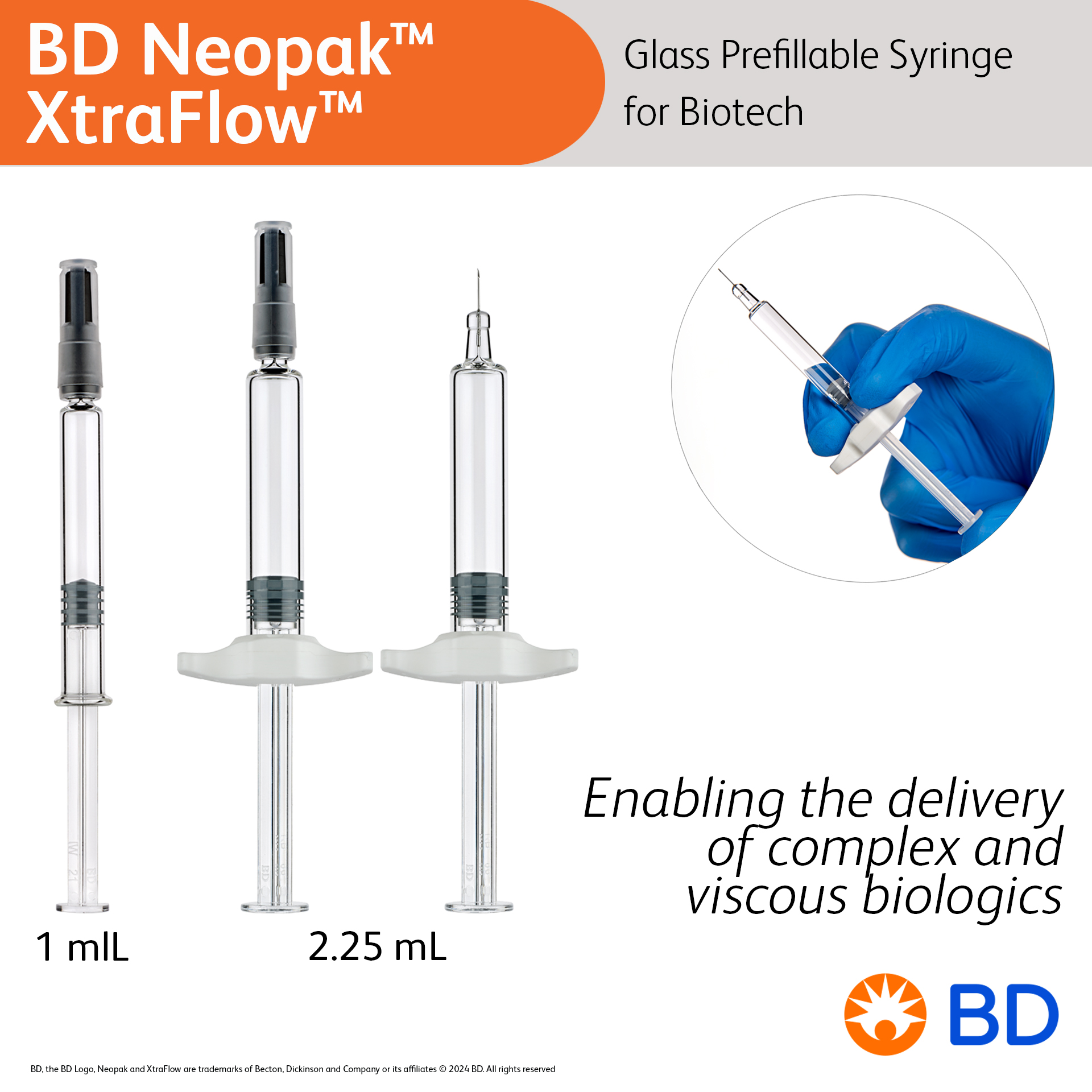 BD Neopak™ XtraFlow™ Glass Prefillable Syringe for Biotech