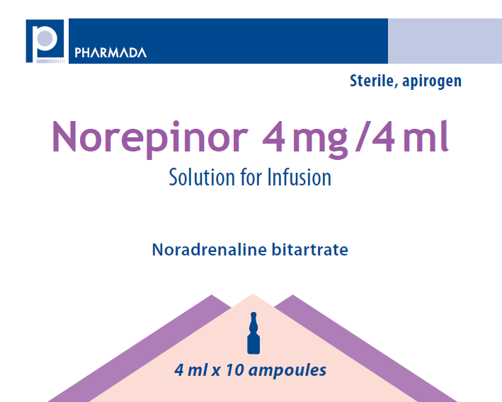 Noradrenaline bitartrate (NOREPRIN) 4 MG/4 ML SOLUTION FOR I.V. INFUSION