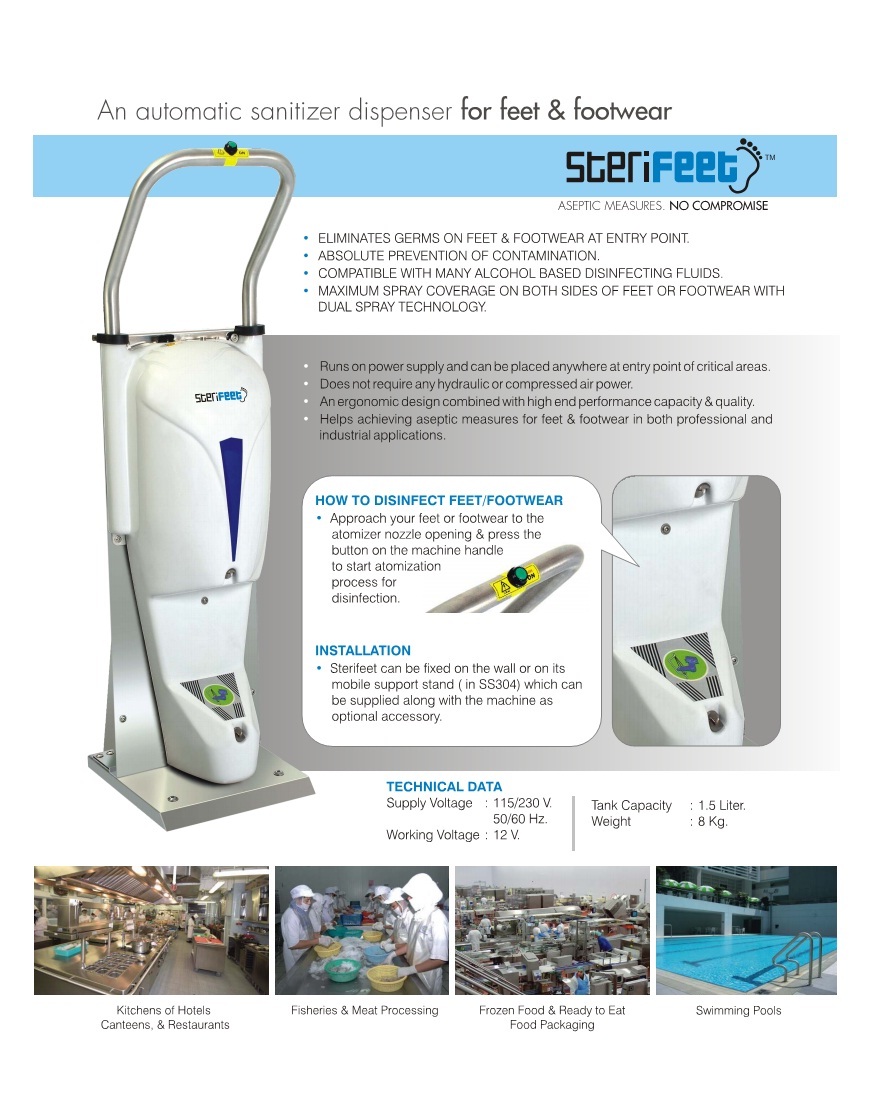 Sterifeet : Touch-less Feet Sanitizer dispenser systems.