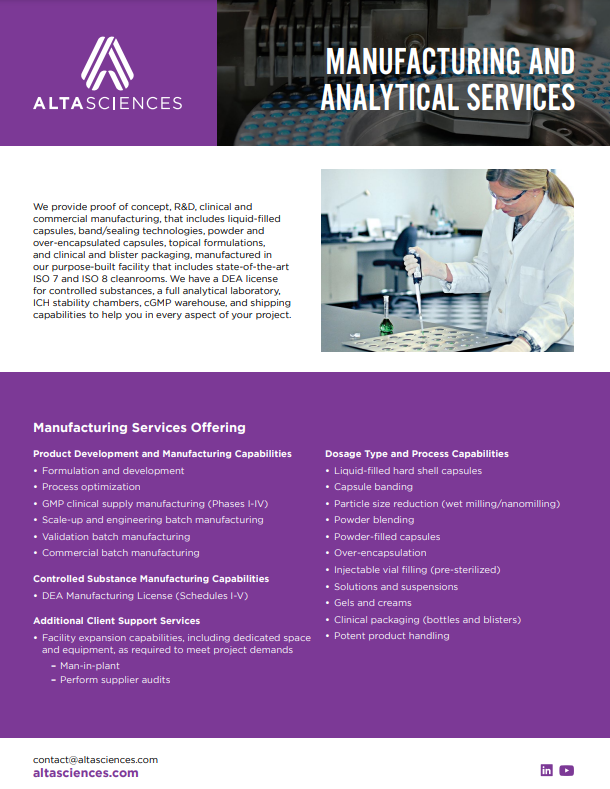 Altasciences Manufacturing and Analytical Services (brochure)