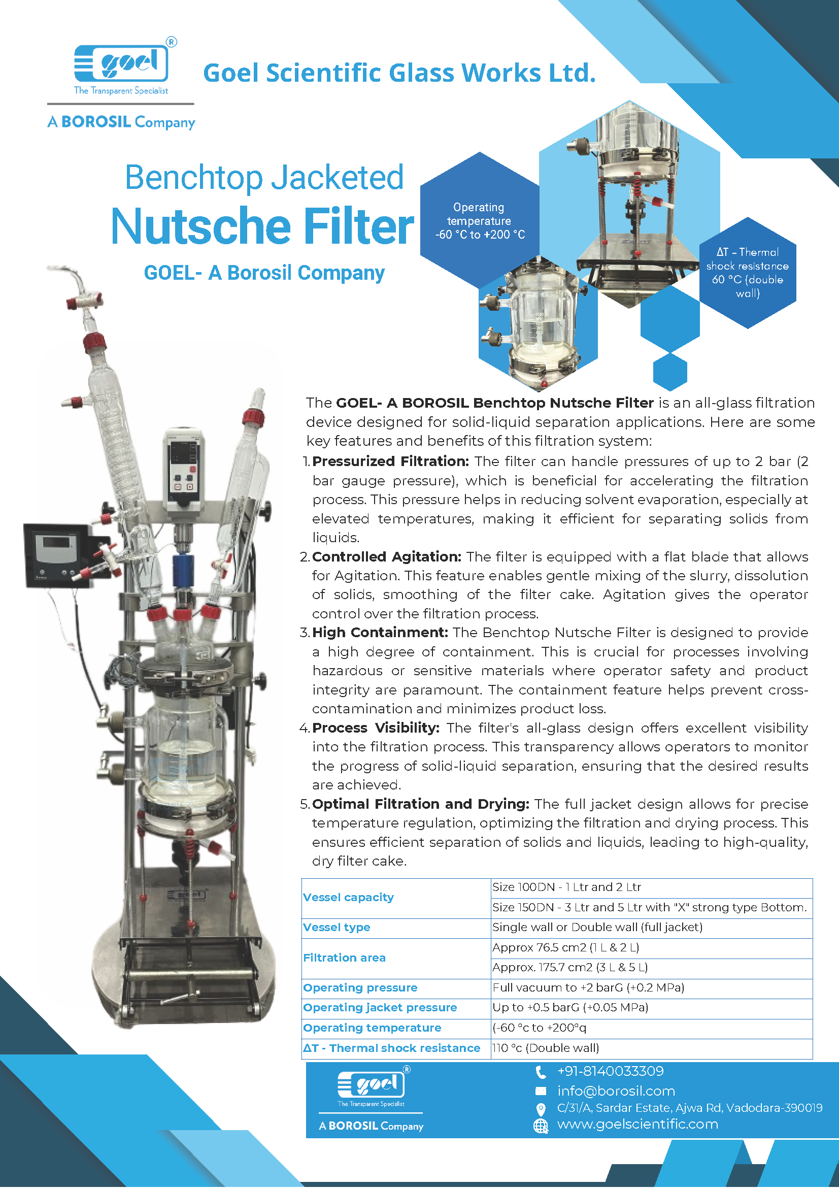 Benchtop Jacketed Nutsche Filter by Goel Scientific A Borosil