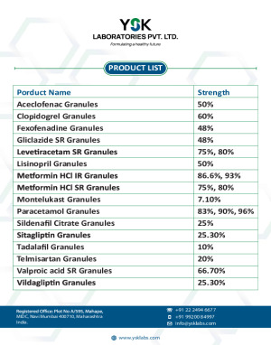 YSK Directly Compressible Granule (DC) Product List