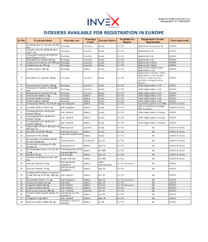 Product list - Stringent Regulated Markets