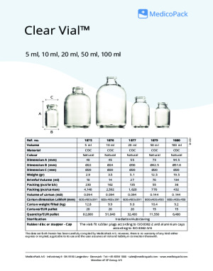 COC vials datasheet