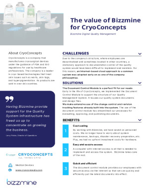 Case study - The value of Bizzmine for CryoConcepts