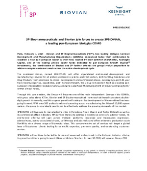 3P Biopharmaceuticals and Biovian join forces to create 3PBIOVIAN,  a leading pa