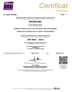 InnoBioMil ISO9001:2015 Certificate