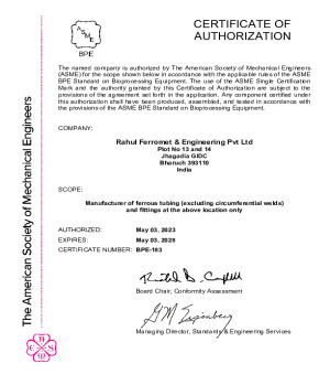 ASME BPE CERTIFICATE