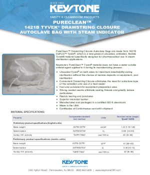 PureClean 1421B Tyvek Autoclavable Drawstring Bags