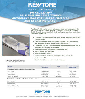 Self-Sealing PureClean 1421B Tyvek Autoclave Bags with Clear Side Viewing Window