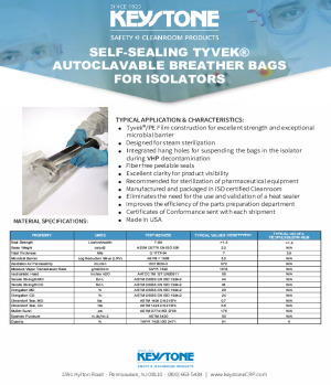 Self-Sealing Autoclavable Tyvek Breather Bags Designed for Isolators/VHP Cycles